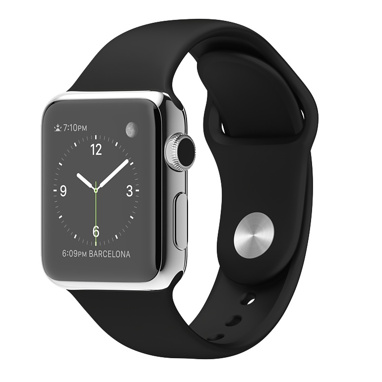 Apple Watch 38mm Stainless Steel Case with Black Sport Band
