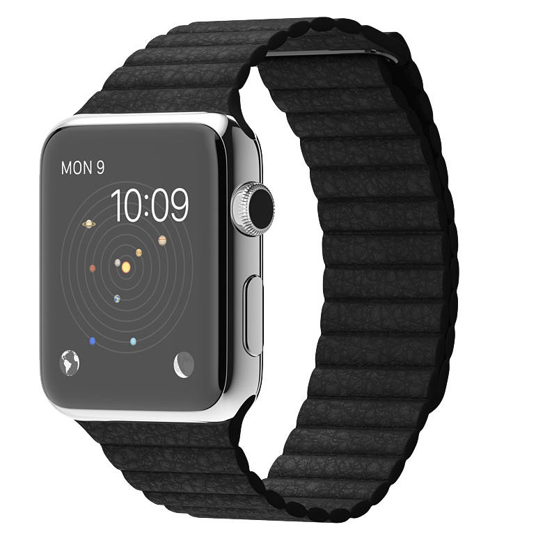 Apple Watch 42mm Stainless Steel Case with Black Leather Loop