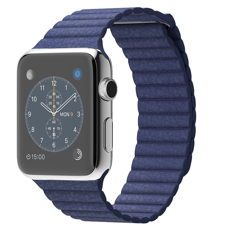 Apple Watch 42mm Stainless Steel Case with Bright Blue Leather Loop