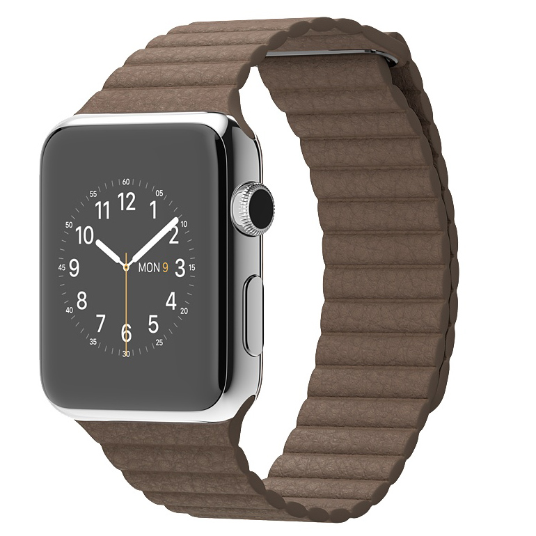 Apple Watch 42mm Stainless Steel Case with Light Brown Leather Loop